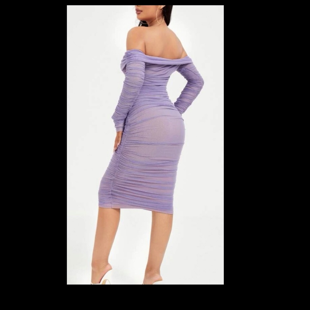 Ruched off shoulder mesh bodycon dress